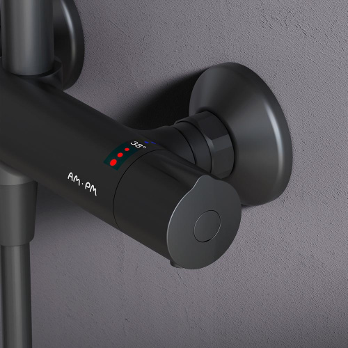 Душевая система Am.Pm Like F0780422 черный: смеситель с термостатом, стойка с верхним душем, ручной душ