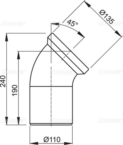 Колено Alcaplast для унитаза 45° A90-45