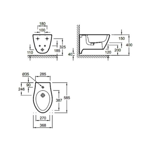 Биде подвесное Jacob Delafon VIA E1745-00 белый 368х360х585