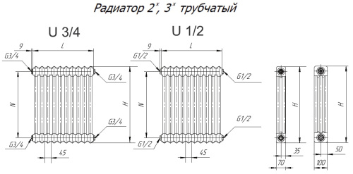 Трубчатый радиатор Velar WH 3045-27 секций, белый, нижнее подключение 1/2" по краям, без вентиля