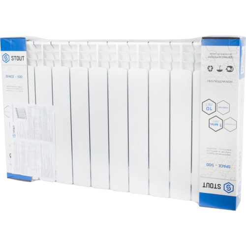 Биметаллический радиатор STOUT Space 500 - 12 секций, боковое, белый RAL 9016