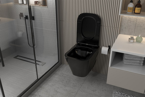 Комплект ABBER: унитаз Rechteck AC1201MB черный матовый, инсталляция AC0105, клавиша AC0120MB черный матовый