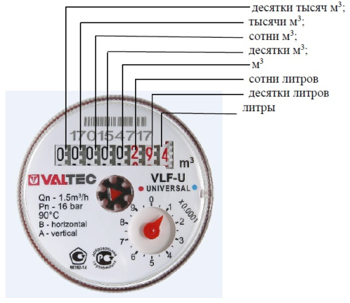 Счетчик воды 1/2" без сгонов, длинна 80 мм, универсал с импульсным выходом Valtec VLF-15U-IL