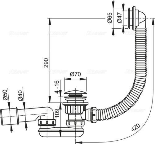 Сифон Alcaplast для душевого поддонa click/clack A503KM