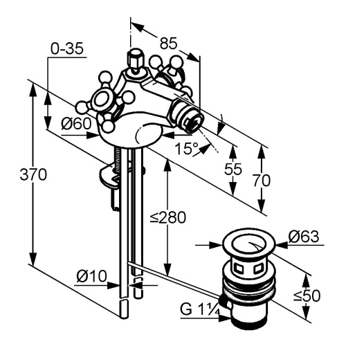 Смеситель для биде Kludi Adlon 512114520 Латунь, донный клапан
